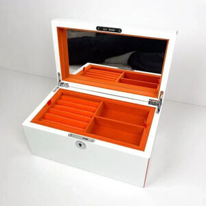 Modern Jewelry Box Lock & Key Orange & White Acetate High Gloss Finish